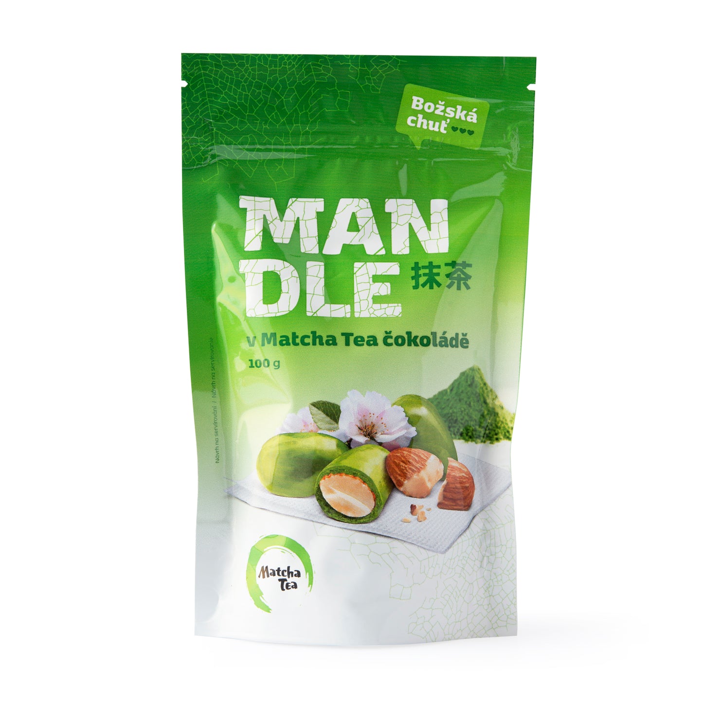 662202 Mandle v matcha tea čokoládě 100 g MATCHA TEA-1