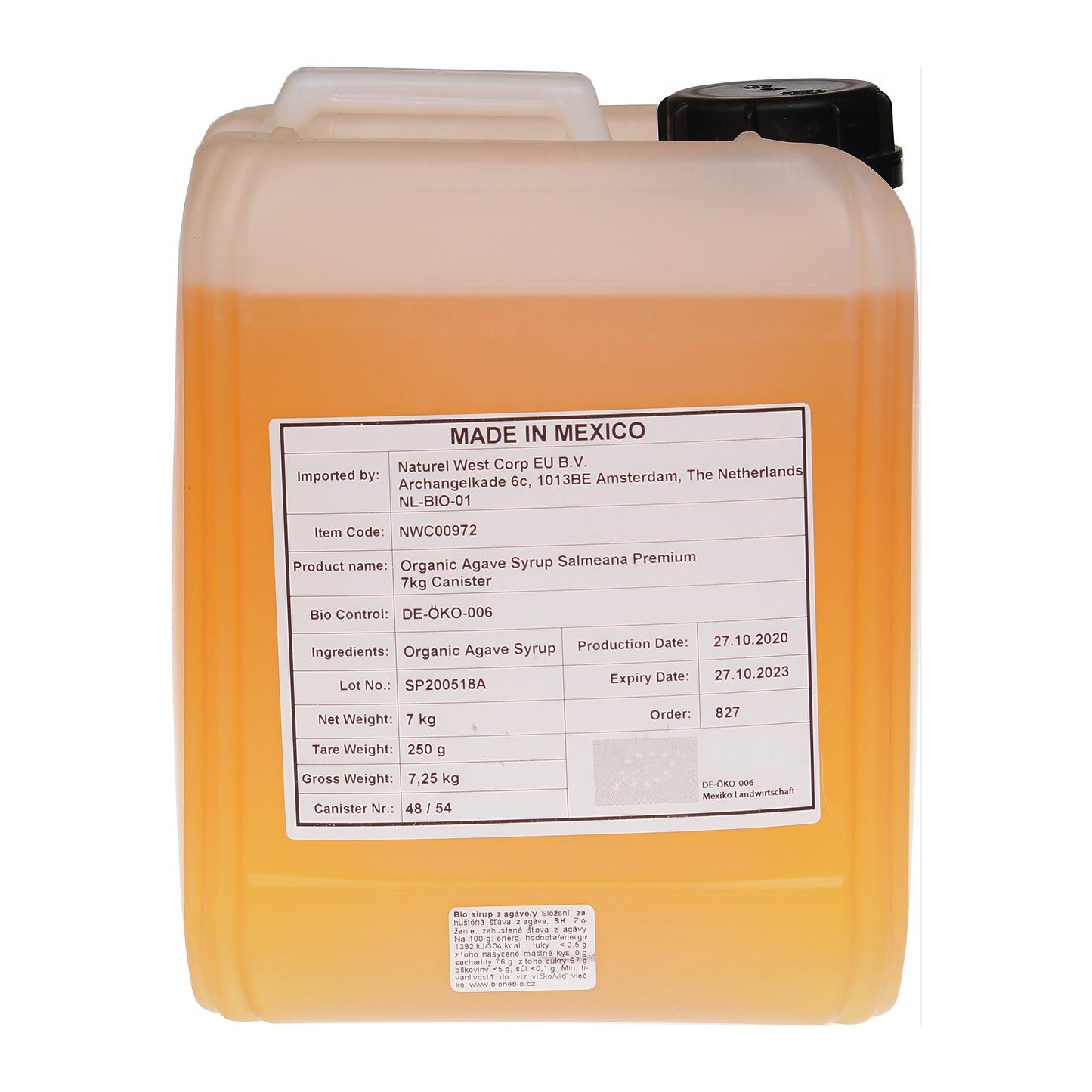 420165 Sirup z agáve světlý 5 l/7 kg BIO NATUREL WEST-1