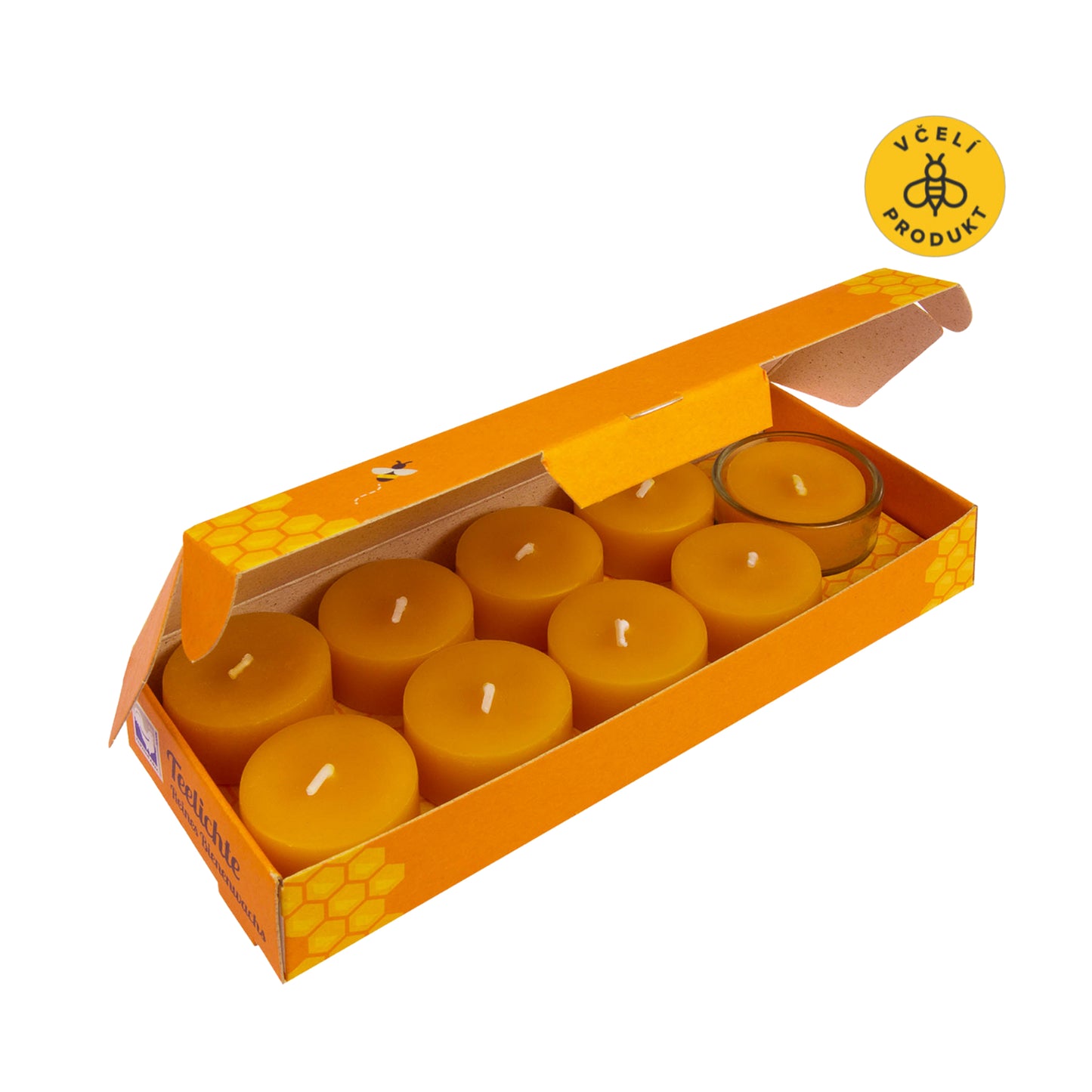 901218 Sada čajových svíček ze včelího vosku se stojánkem bezobalové 9 ks KERZENFARM -1