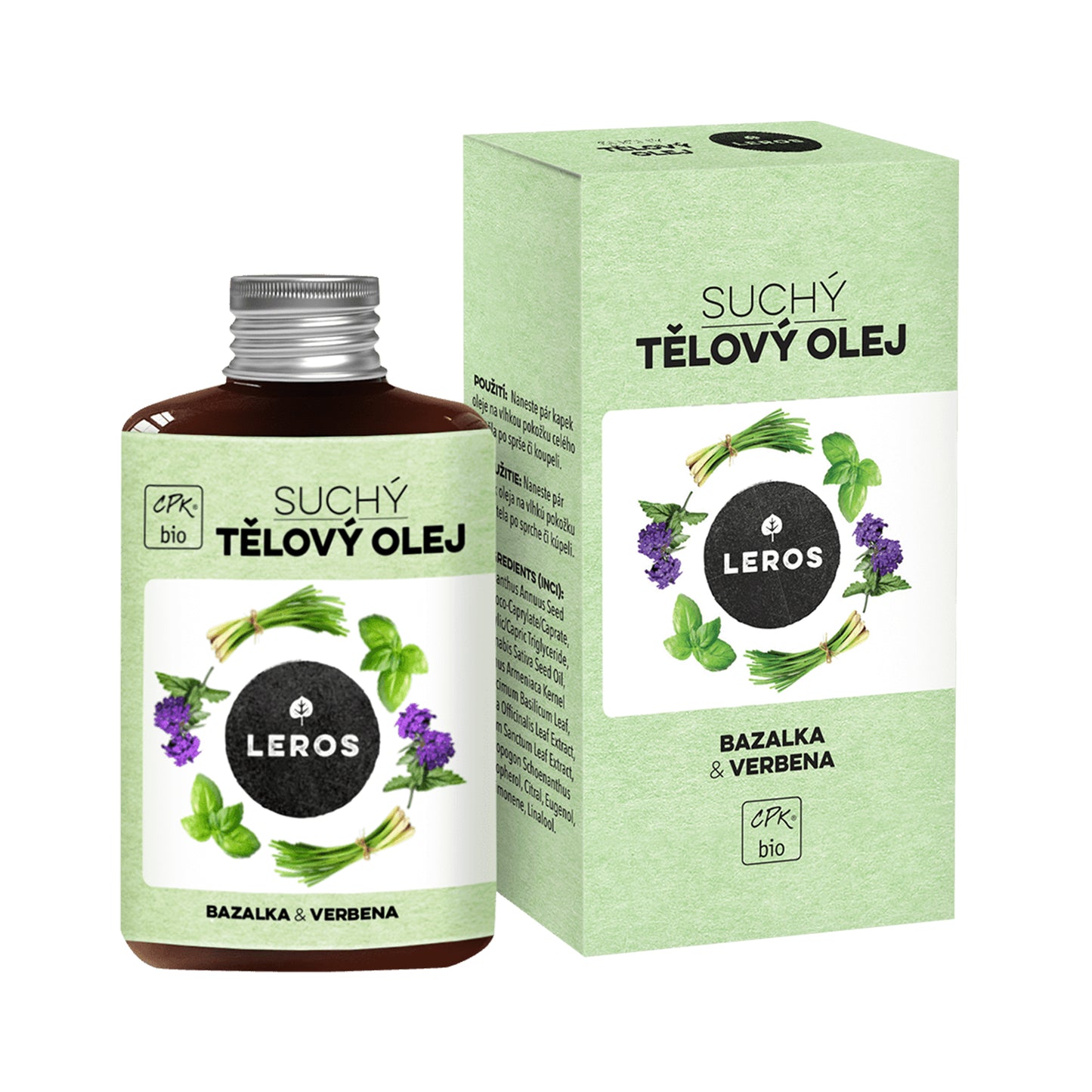 901954 Olej tělový suchý Bazalka & verbena 100 ml BIO LEROS-1