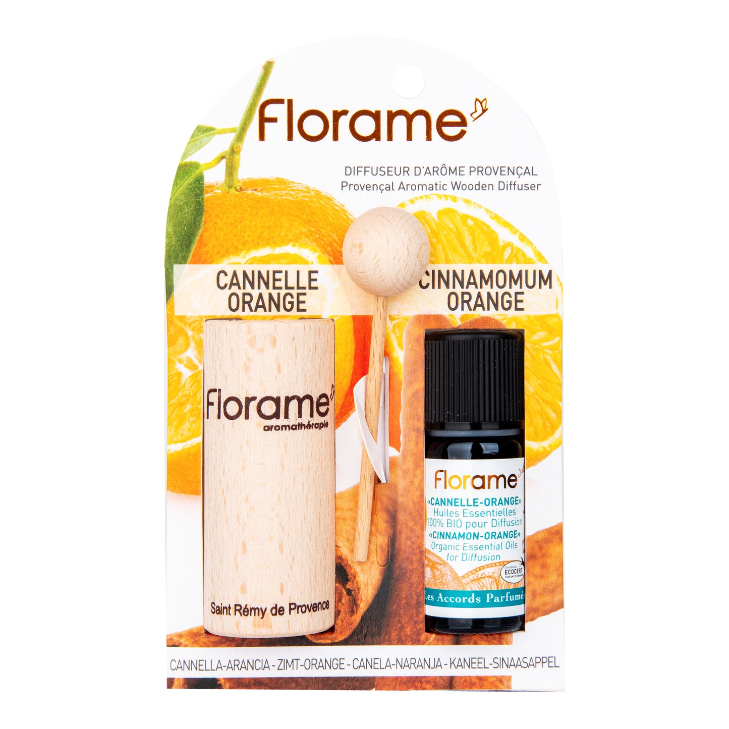 932056 Difuzér provensálský dřevěný + éterický olej Skořice-pomeranč 10 ml BIO FLORAME-1