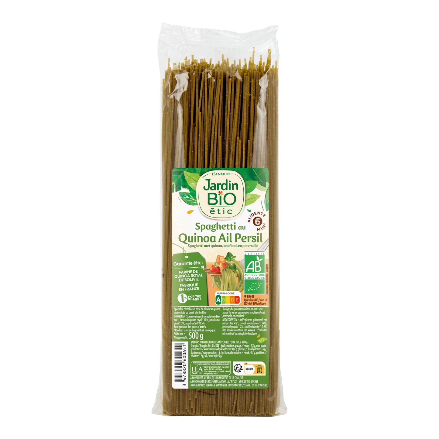 260176 Špagety s quinoovou moukou Petržel a česnek 500 g BIO   JARDIN BIO  -1