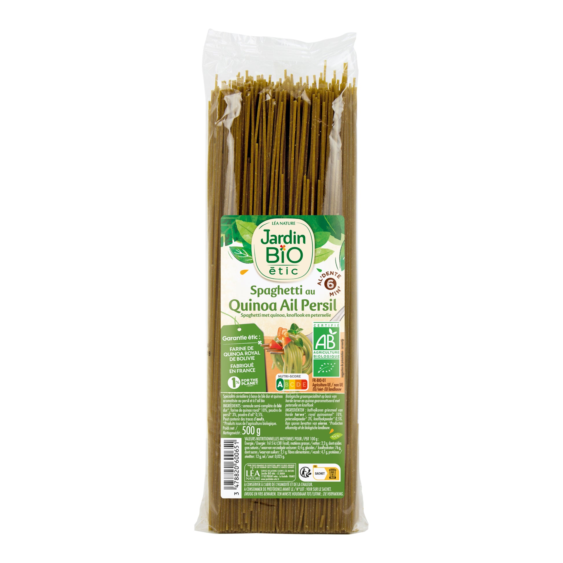 260176 Špagety s quinoovou moukou Petržel a česnek 500 g BIO   JARDIN BIO  -1