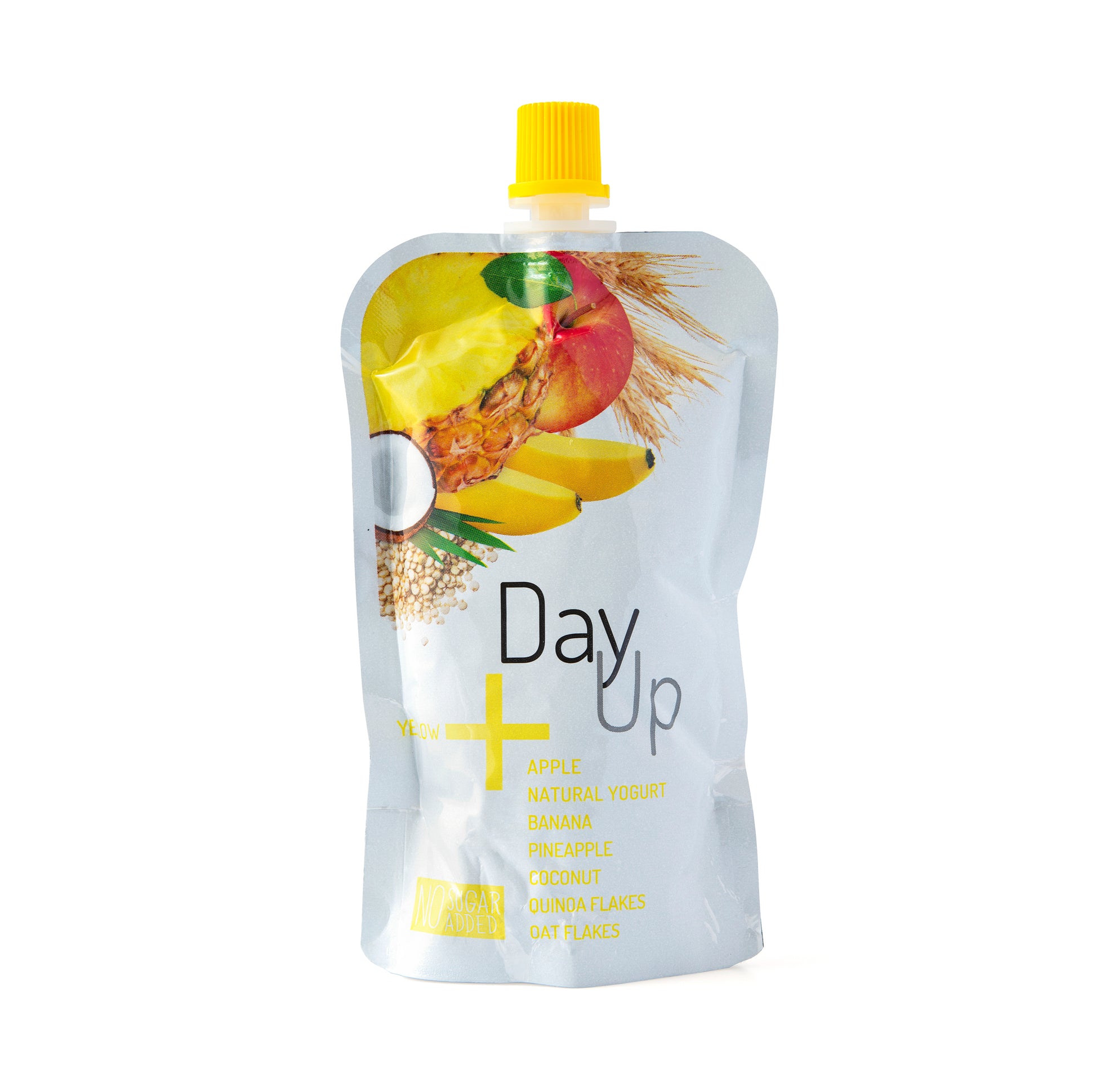532083 Dezert ovocný jablko, banán, ananas s jogurtem a cereáliemi - kapsička 120 g   DAY UP-1
