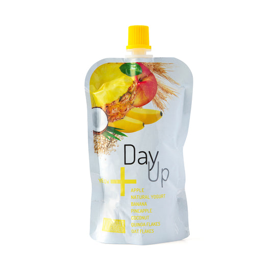 532083 Dezert ovocný jablko, banán, ananas s jogurtem a cereáliemi - kapsička 120 g   DAY UP-1