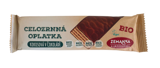 630195 Oplatka celozrnná z jednozrnky kokosová v čokoládě 40 g BIO   ZEMANKA-2