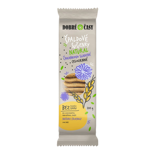 630248 Sušenky špaldové natural s čekankovým slazením 100 g BIO   DOBRÉ ČASY-1