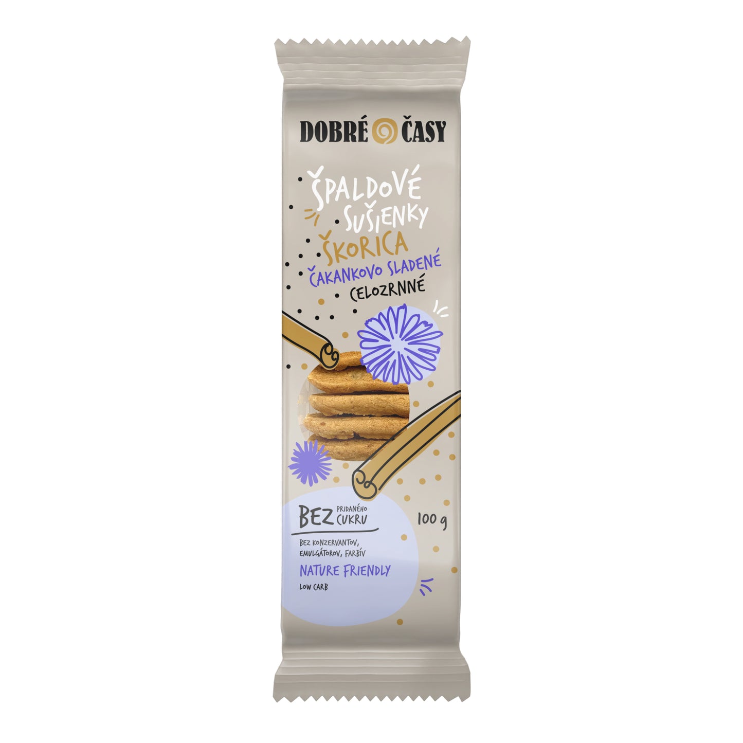 630250 Sušenky špaldové skořice s čekankovým slazením 100 g BIO   DOBRÉ ČASY-1