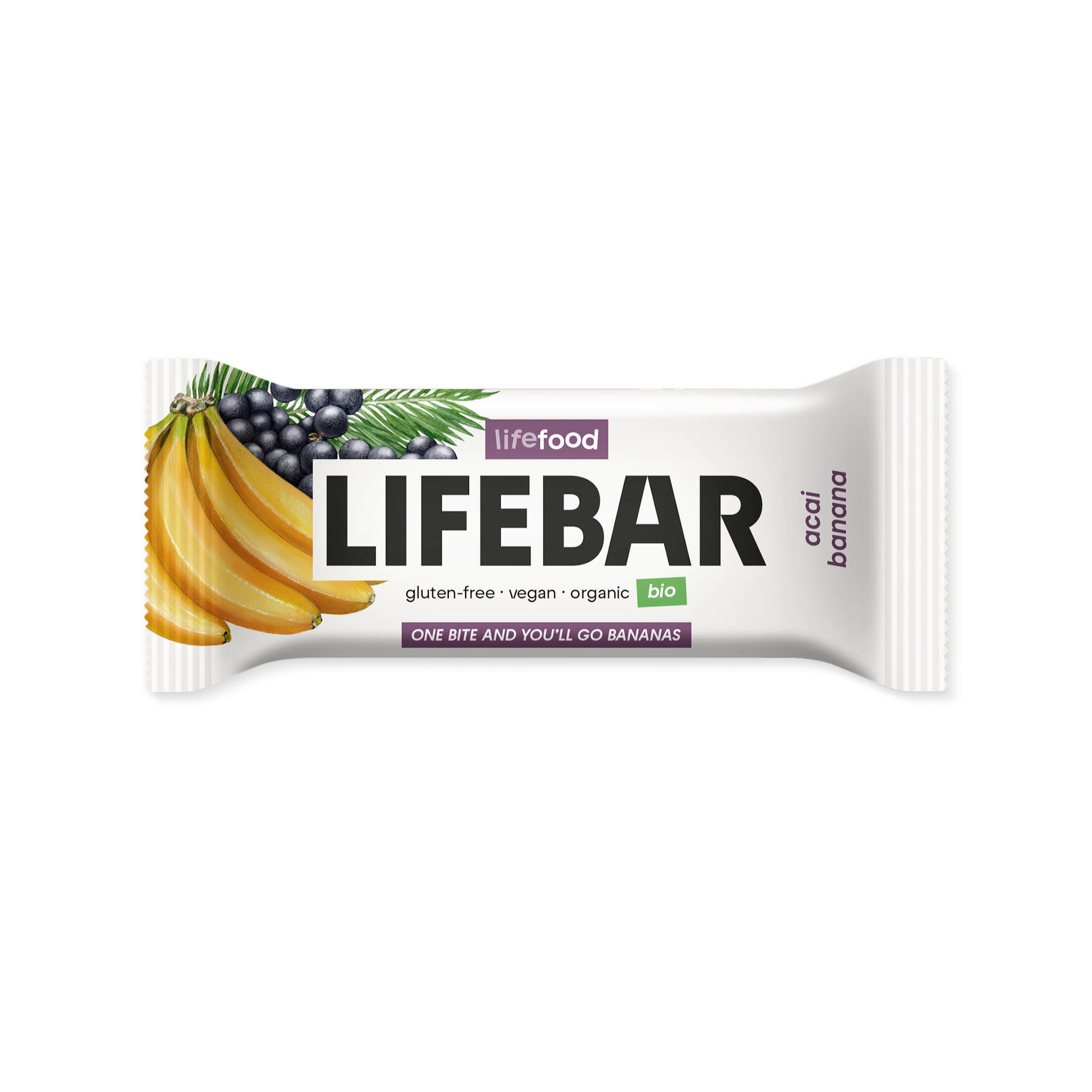 630285 Tyčinka Lifebar banánová s acai RAW 40 g BIO   LIFEFOOD-1