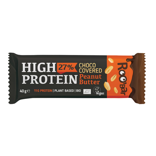 630334 Tyčinka proteinová s arašídy v čokoládě veganská 40 g BIO   ROO´BAR-1