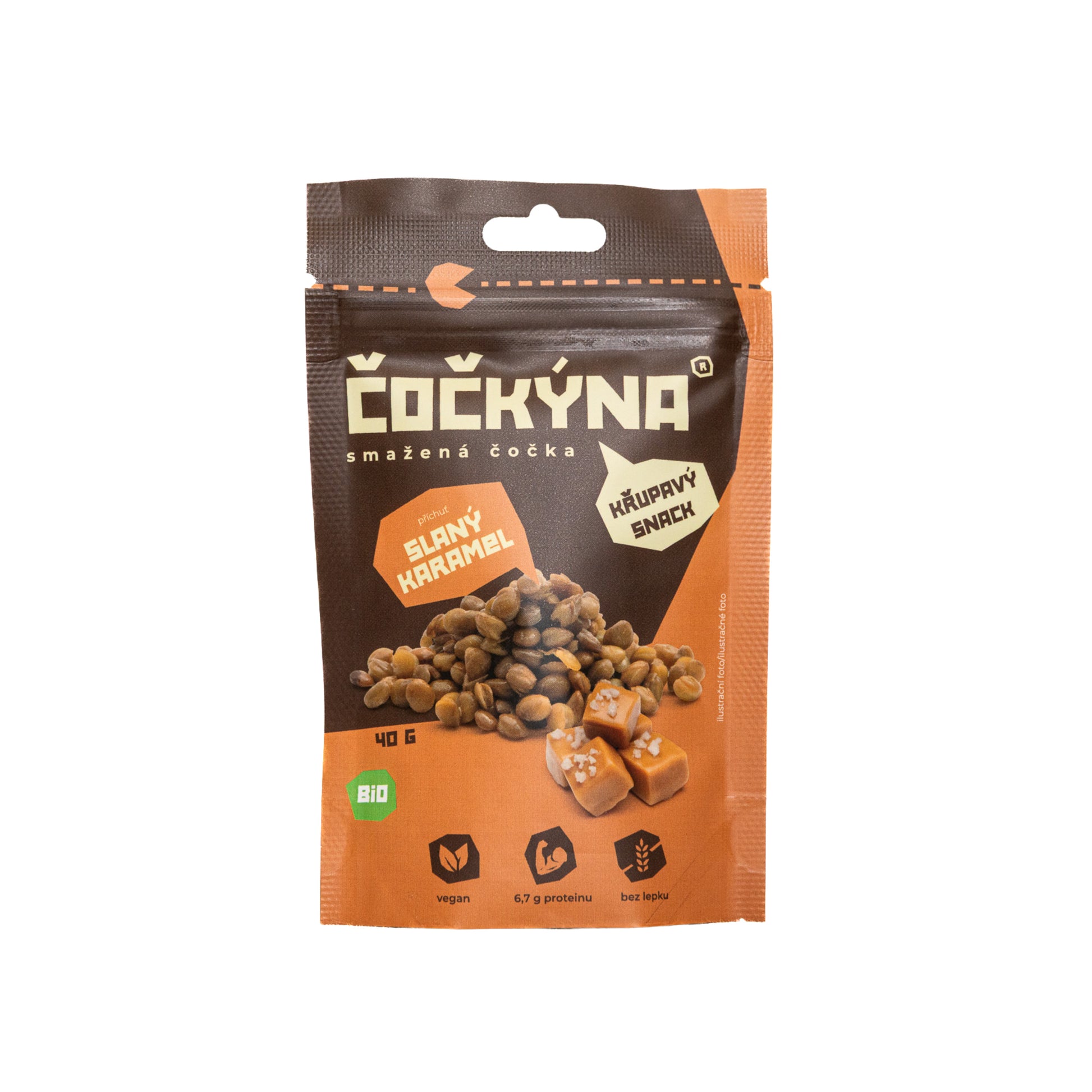 640140 Čočka smažená - slaný karamel 40 g BIO   ČOČKÝNA-1