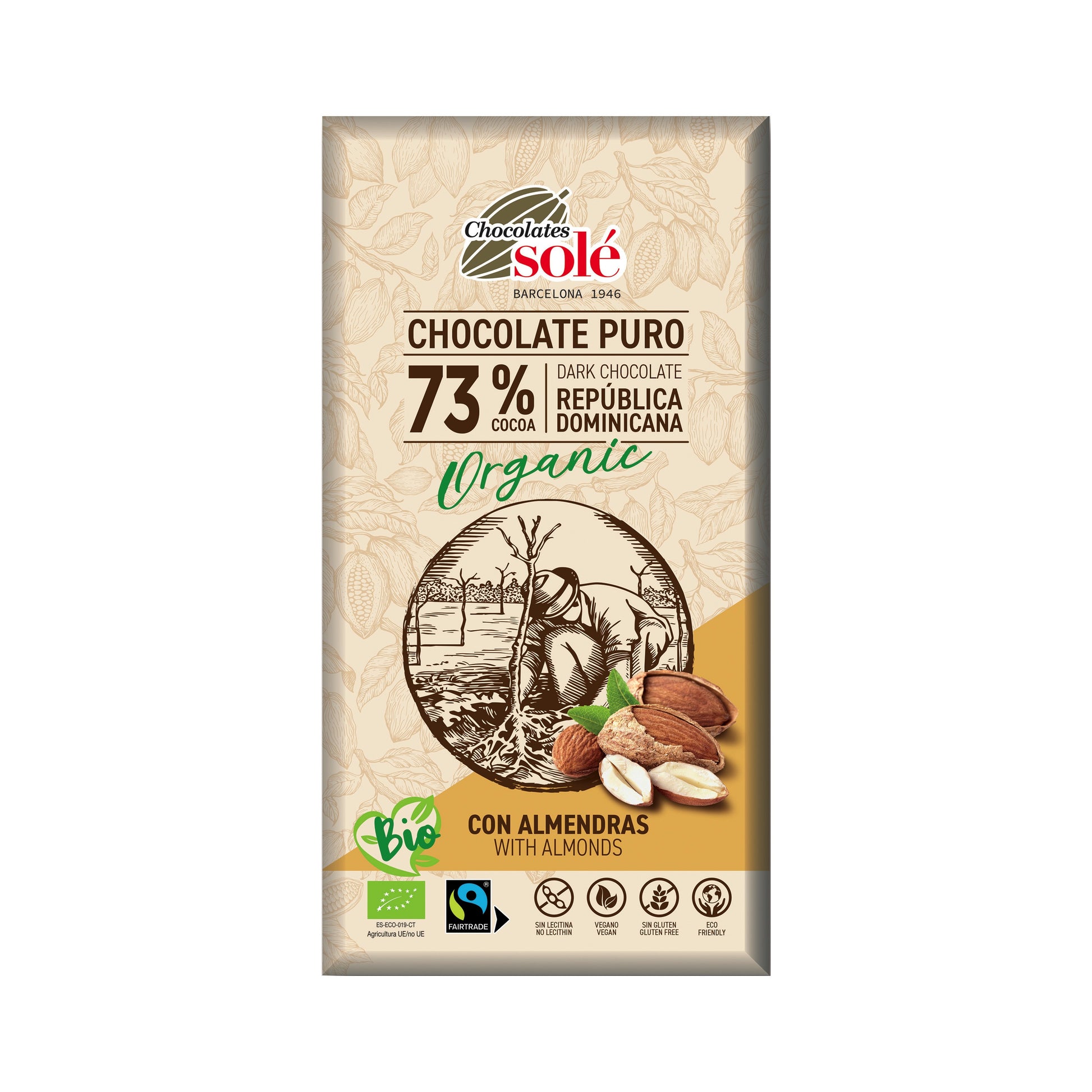 660191 Čokoláda hořká s mandlemi 150 g BIO   SOLÉ-1