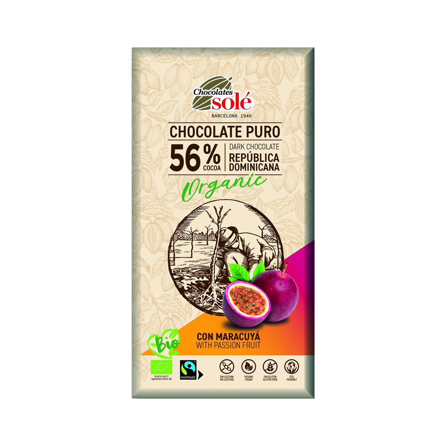 660201 Čokoláda hořká s marakujou 100 g BIO   SOLÉ-1