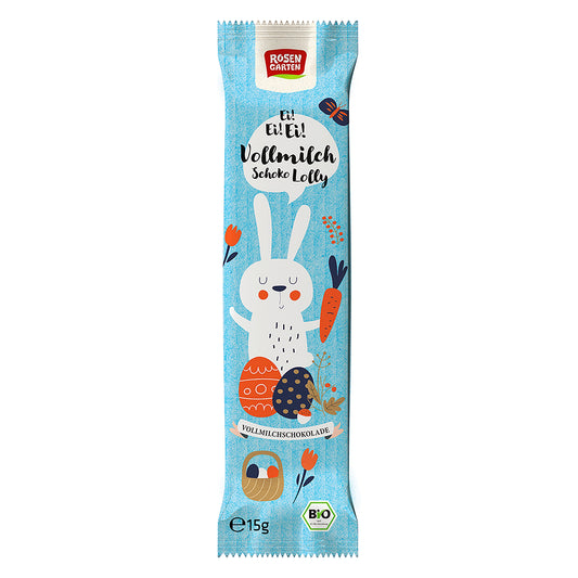 665283 Lízátko mléčná čokoláda zajíček 15 g BIO   ROSENGARTEN-1