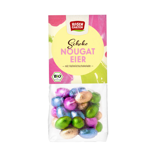 665286 Vajíčka z mléčné čokolády plněná nugátem 100 g BIO   ROSENGARTEN-1
