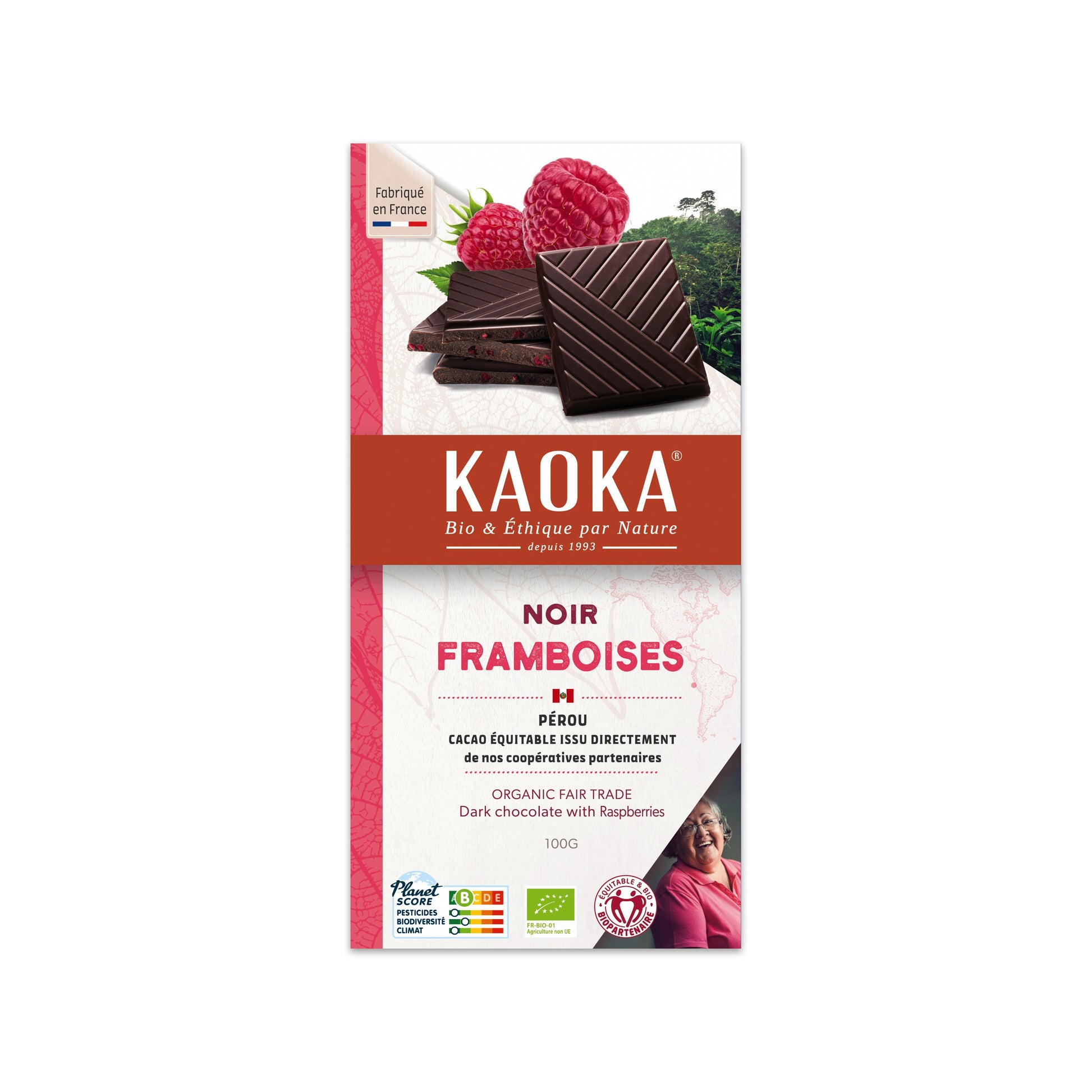 665302 Čokoláda hořká s malinami 100 g BIO   KAOKA-1