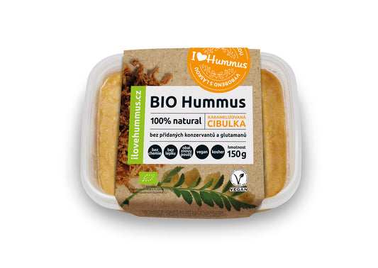 710014 Hummus - cizrnová pomazánka s karamelizovanou cibulkou 150 g BIO   I LOVE HUMMUS-1