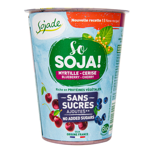 711057 SOJADE bifidus borůvka-třešeň bez přidaného cukru 400 g BIO-1