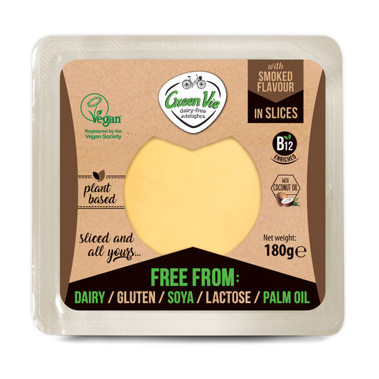 712103 Veganská alternativa sýru uzená gouda plátky 180 g   GREENVIE-3