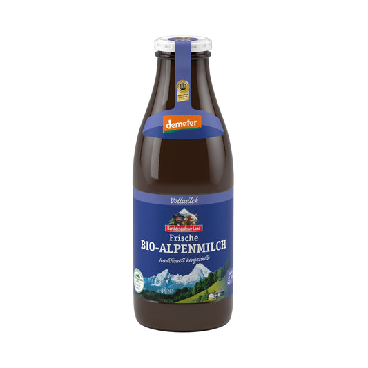 721163 Mléko čerstvé alpské plnotučné sklo 1 l BIO   BGL-1