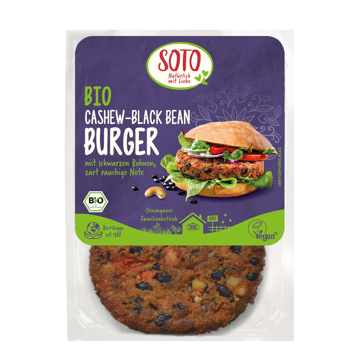 740001 Burger zeleninový uzený s černými fazolemi a kešu oříšky 160 g BIO   SOTO