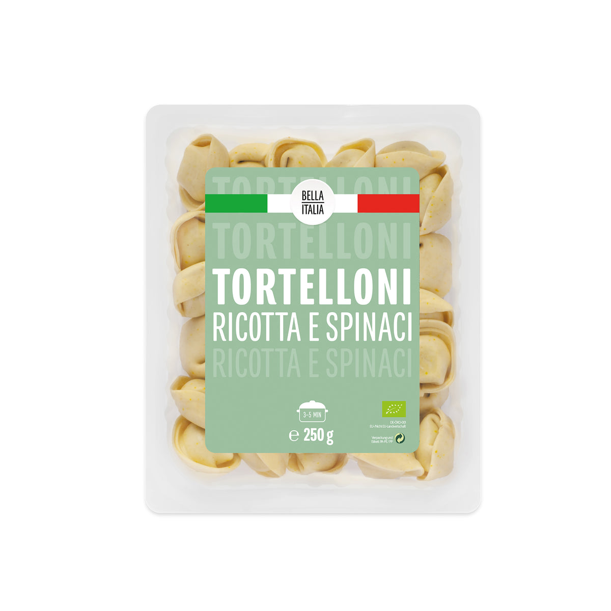 760001 Tortelloni s ricottou a špenátem 250 g BIO  Bella Italia