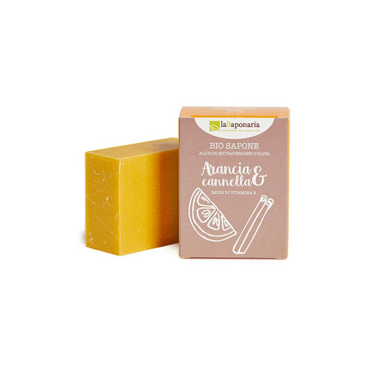 900640 Mýdlo tuhé olivové - pomeranč a skořice 100 g BIO   LA SAPONARIA-1