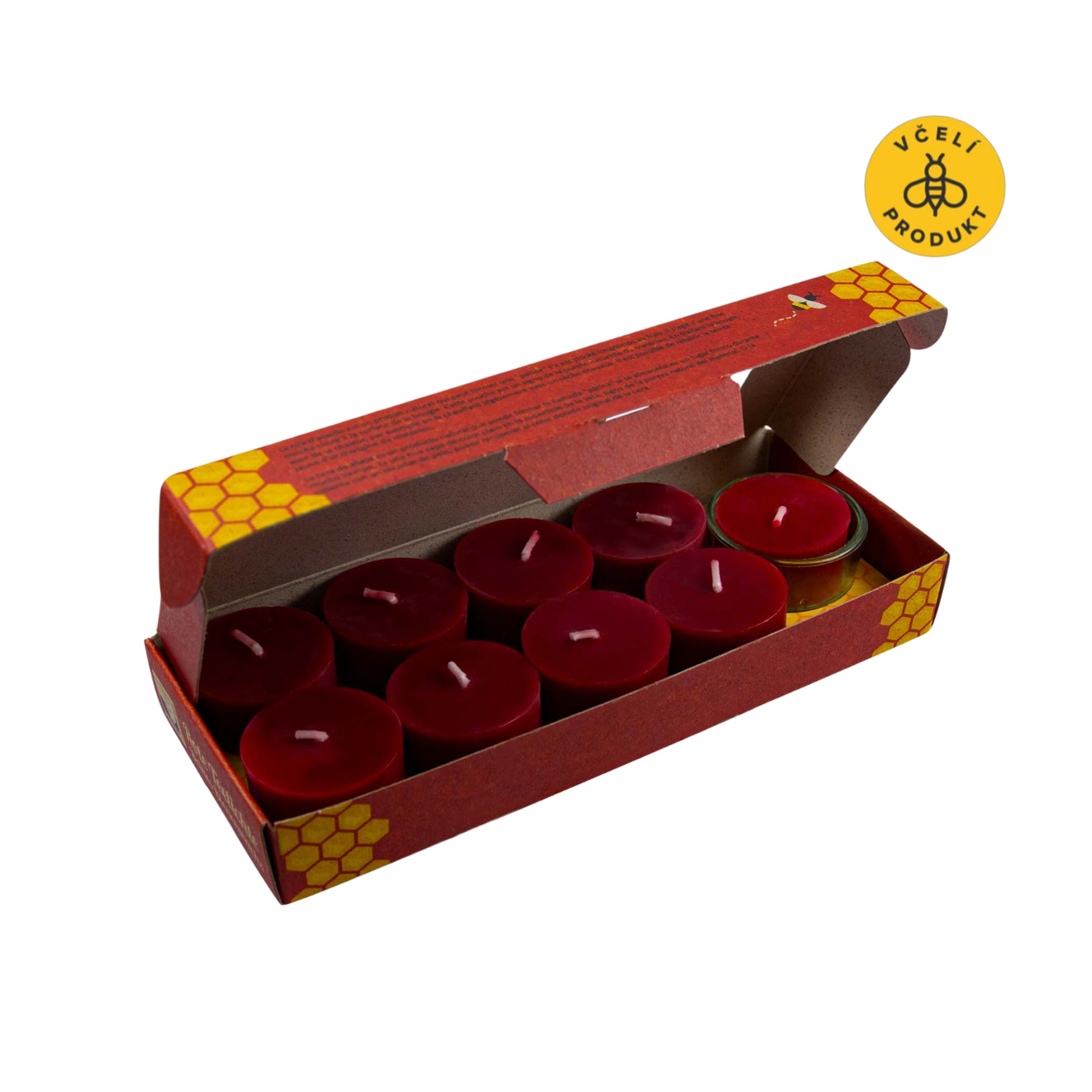 901219 Sada čajových svíček ze včelího vosku se stojánkem bezobalové červené 9 ks   KERZENFARM -1