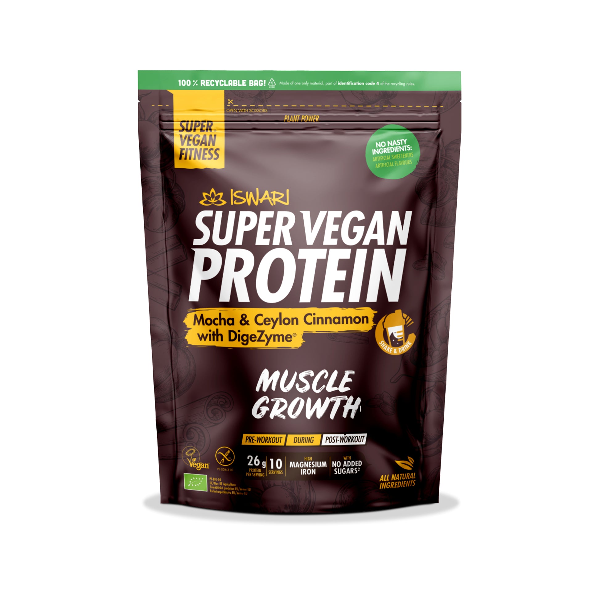 913124 Protein vegan s kávou, kakaem a ceylonskou skořicí 400 g BIO   ISWARI -1