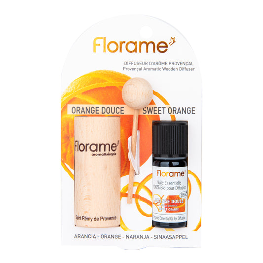 932063 Difuzér provensálský dřevěný + éterický olej Sladký pomeranč 10 ml BIO   FLORAME-1