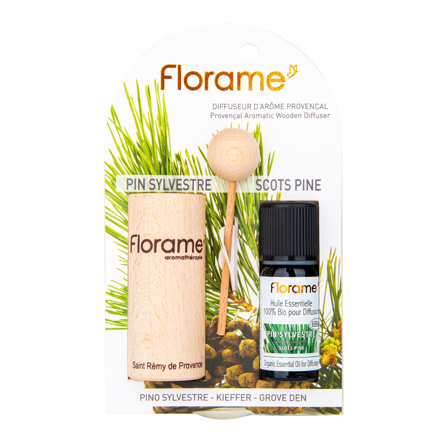 932064 Difuzér provensálský dřevěný + éterický olej Borovice 10 ml BIO   FLORAME-1