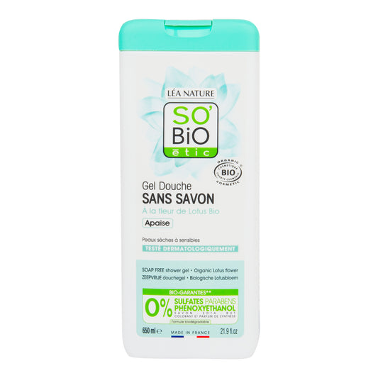 942377 Gel sprchový BEZ MÝDLA s lotosovým květem 650 ml BIO   SO’BiO étic  -1