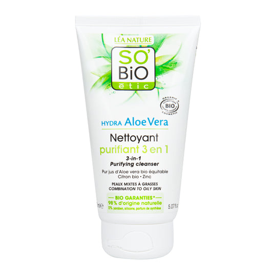 943788 Gel čisticí 3v1 Aloe vera pro smíšenou až mastnou pleť 150 ml BIO   SO’BiO étic-2